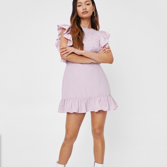 Nasty Gal Mini Dress Pink Ruffled Hem and sleeve size 8 - Picture 2 of 14